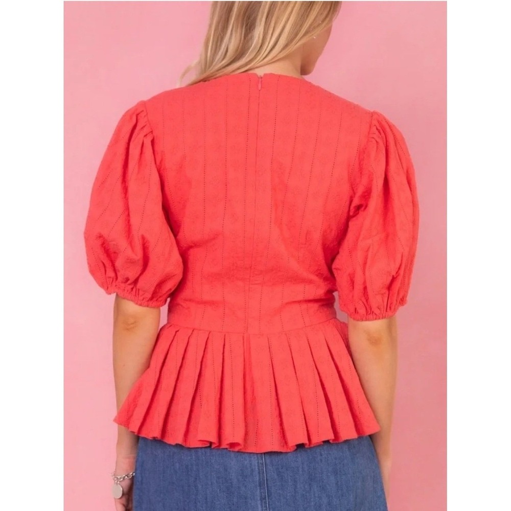 Ivy City Co Coral Peplum Top Puff Sleeve Textured Blouse NWT Size S - Picture 2 of 6
